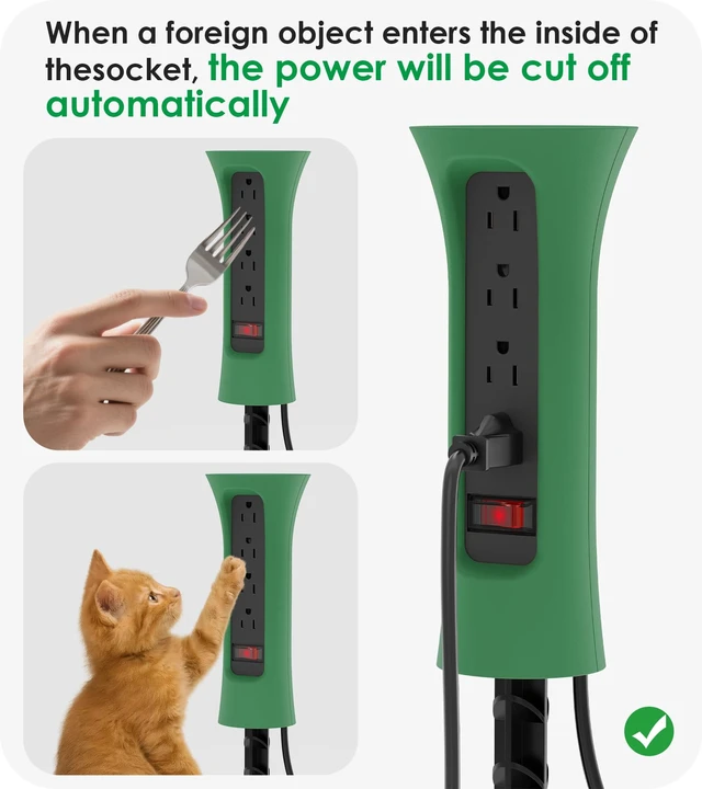Alt view image 6 of 7 - Outdoor Power Strip Weatherproof with Stake, Waterproof Extension Cord with Multiple Outlets, Christmas Exterior Garden Decor, Yard, Camping, 4 Plugs, Surge Protector 10FT, Green
