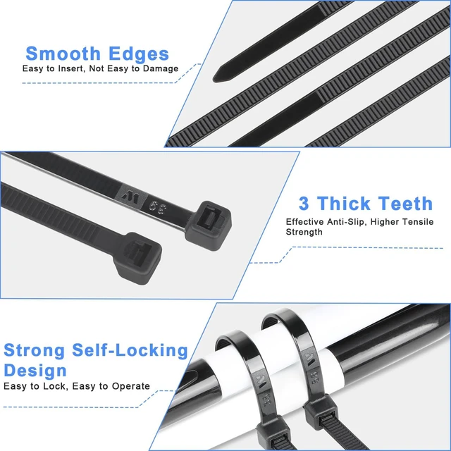 Alt view image 4 of 7 - 8 Inch Black Nylon Zip Ties, 1500 Pack Self-Locking 70lb Tensile UV Resistant Construction, HeavyDuty Performance, Suitable For Both Indoor And Outdoor Securing Applications