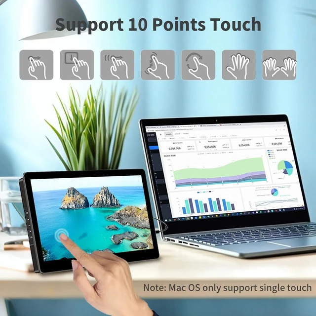 Alt view image 3 of 7 - 10.1 Touch Screen Monitor, IPS 1280x800 Small USB-C Secondary Display, 10-Point Touch, HDMI, VESA, Dual Speakers, Mini Monitor for Laptop PC Rasp Pi