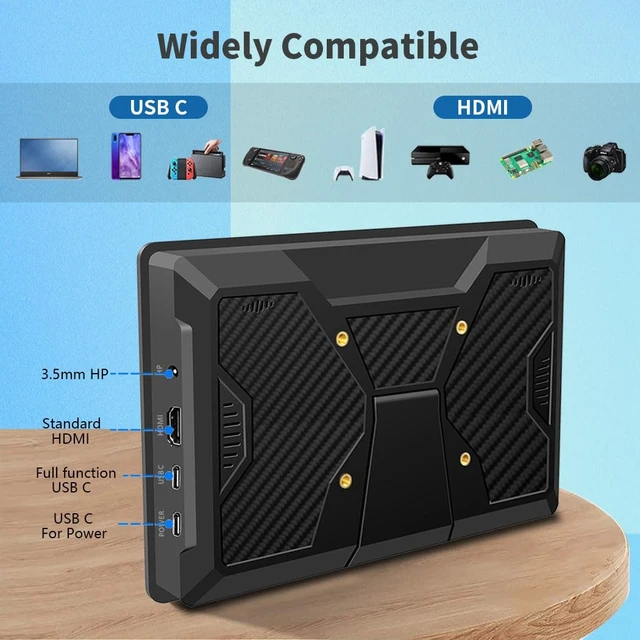 Alt view image 5 of 7 - 10.1 Touch Screen Monitor, IPS 1280x800 Small USB-C Secondary Display, 10-Point Touch, HDMI, VESA, Dual Speakers, Mini Monitor for Laptop PC Rasp Pi