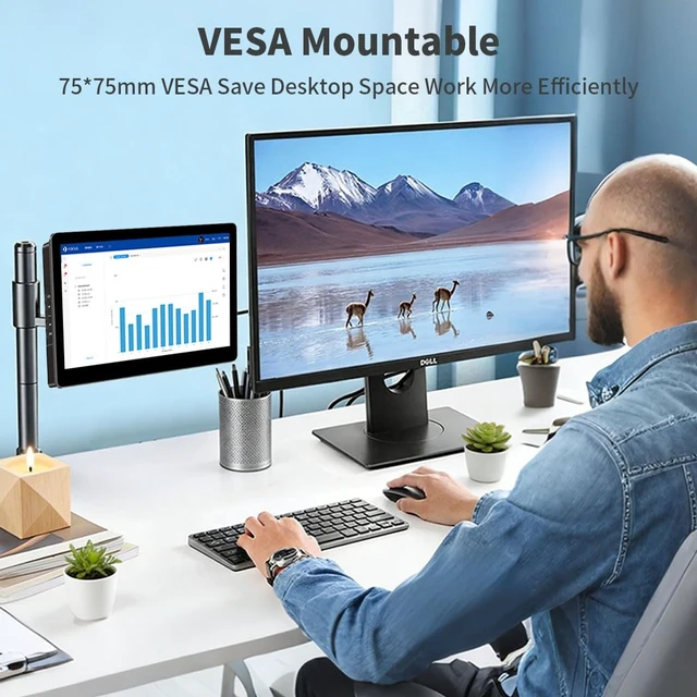 Alt view image 7 of 7 - 10.1 Touch Screen Monitor, IPS 1280x800 Small USB-C Secondary Display, 10-Point Touch, HDMI, VESA, Dual Speakers, Mini Monitor for Laptop PC Rasp Pi