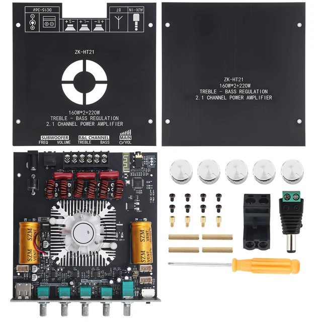Alt view image 7 of 7 - ZK-HT21 Bluetooth Amplifier Board TDA7498E 2.1 Channel 160W x 2 + 220W Mini amp module. quickly connects. Fits car audio speakers/home theater. with bass,treble,subwoofer and volume control