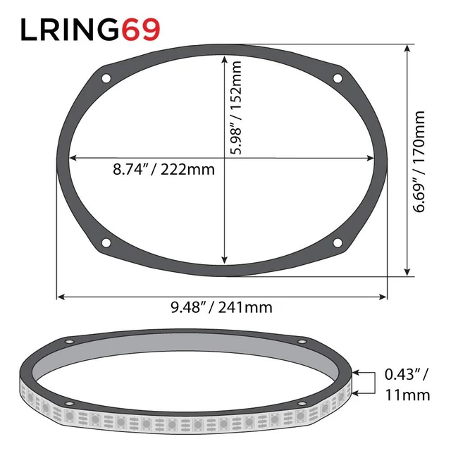 Alt view image 6 of 6 - LRING69 SPEAKER GRILL RING - Fits 6X9 Speaker, RGB LED Lighting, Acrylic Ring, Marine Watertight Seal, Compatible with RGB Remote Module - One Ring