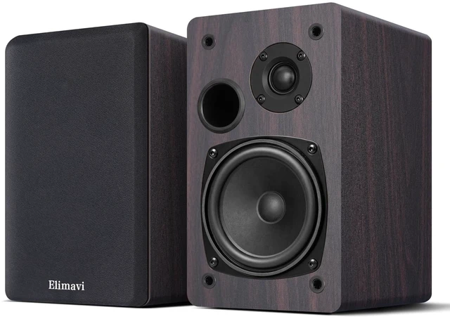 Main image of Passive Bookshelf Speakers, Requires a Receiver or Amplifier,Walnut 2-Way Design with 4" Woofer & 1" Silk Horn Tweeter, Stereo Speakers for Home Theater Surround Sound, Cables included
