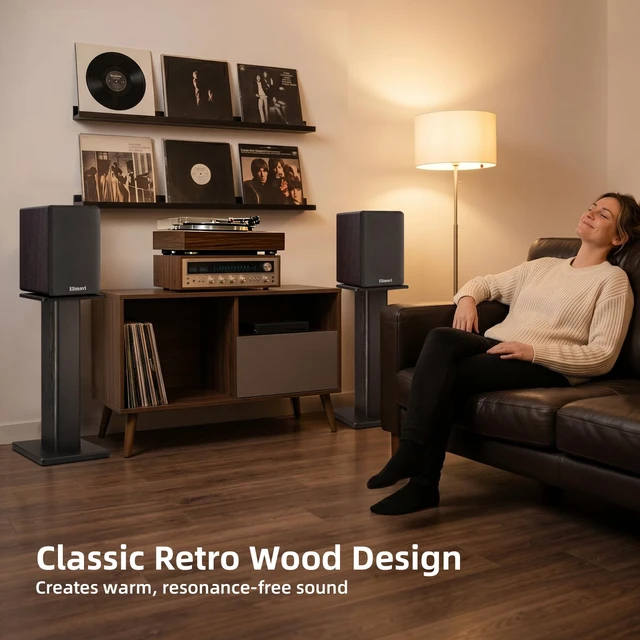 Alt view image 5 of 7 - Passive Bookshelf Speakers, Requires a Receiver or Amplifier,Walnut 2-Way Design with 4" Woofer & 1" Silk Horn Tweeter, Stereo Speakers for Home Theater Surround Sound, Cables included