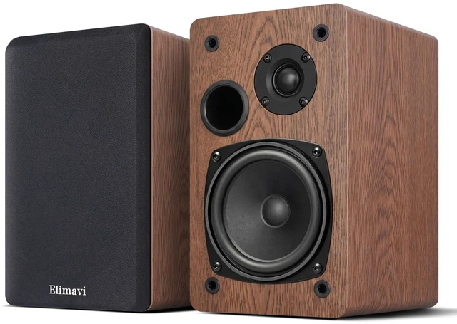 Main image of Passive Bookshelf Speakers, Requires a Receiver or Amplifier, Brown 2-Way Design with 4" Woofer & 1" Silk Horn Tweeter, Stereo Speakers for Home Theater Surround Sound, Cables included