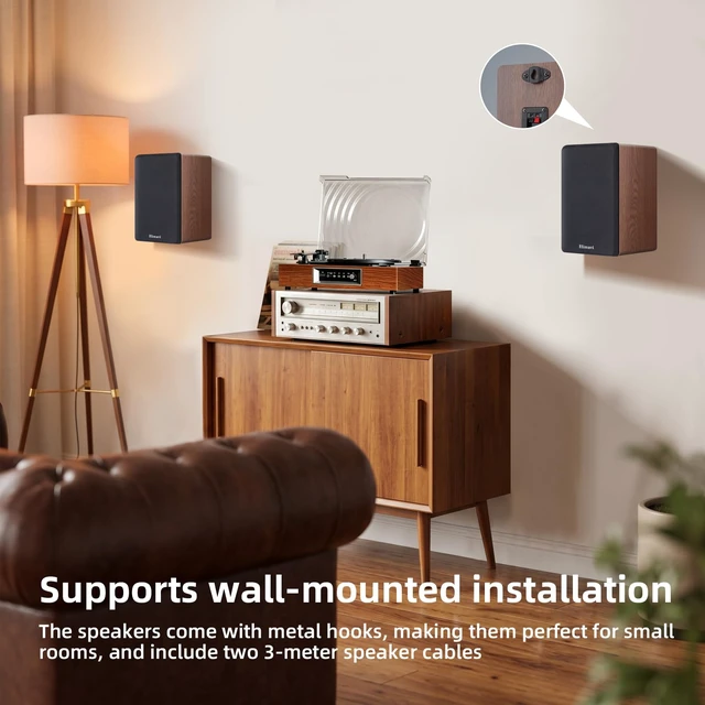 Alt view image 4 of 7 - Passive Bookshelf Speakers, Requires a Receiver or Amplifier, Brown 2-Way Design with 4" Woofer & 1" Silk Horn Tweeter, Stereo Speakers for Home Theater Surround Sound, Cables included
