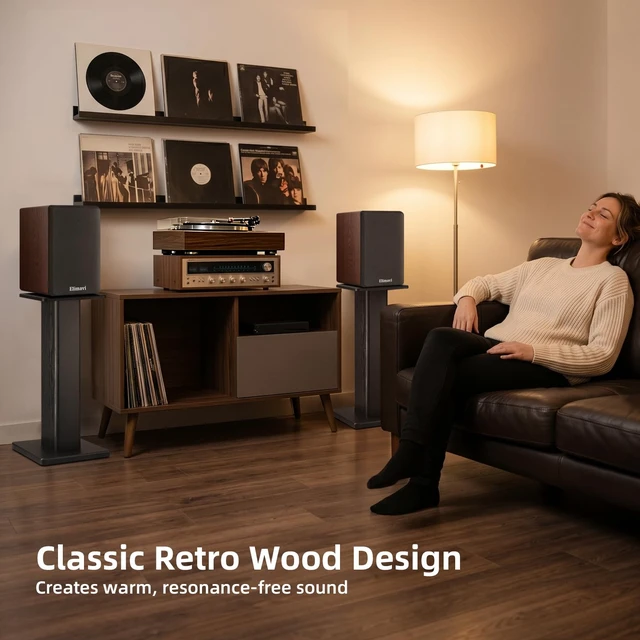 Alt view image 5 of 7 - Passive Bookshelf Speakers, Requires a Receiver or Amplifier, Brown 2-Way Design with 4" Woofer & 1" Silk Horn Tweeter, Stereo Speakers for Home Theater Surround Sound, Cables included