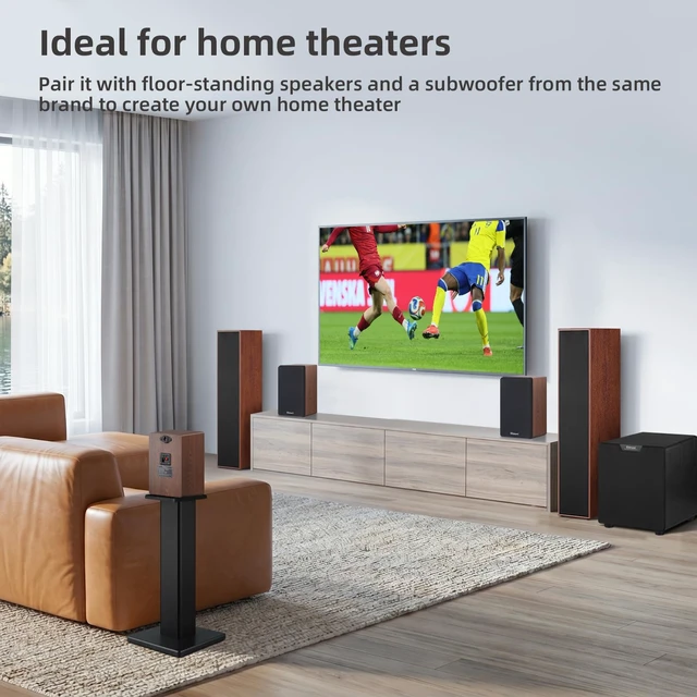 Alt view image 6 of 7 - Passive Bookshelf Speakers, Requires a Receiver or Amplifier, Brown 2-Way Design with 4" Woofer & 1" Silk Horn Tweeter, Stereo Speakers for Home Theater Surround Sound, Cables included
