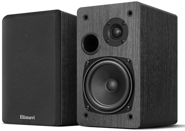 Main image of Passive Bookshelf Speakers, Requires a Receiver or Amplifier, Black 2-Way Design with 4" Woofer & 1" Silk Horn Tweeter, Stereo Speakers for Home Theater Surround Sound, Cables included