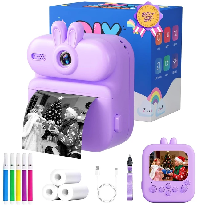 Main image of Instant Print Camera for Kids: 1080P Kids Camera Instant Print - 32G SD Card - Lanyard - Christmas Birthday Gifts for Girls Boys - Portable Toy for 3 4 5 6 7 8 9 10 Years Old, Purple Rabbit