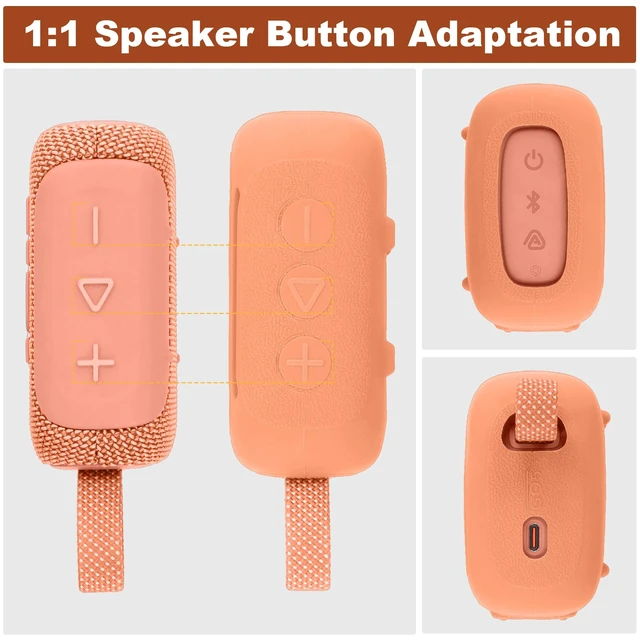 Alt view image 3 of 7 - for JBL Go 5 Waterproof Bluetooth Speaker Silicone Cover, Orange Snug Fit, Portable Carabiner Clip, Shock Absorption, Drop Protection, Travel Lightweight Design, Protective Skin Case