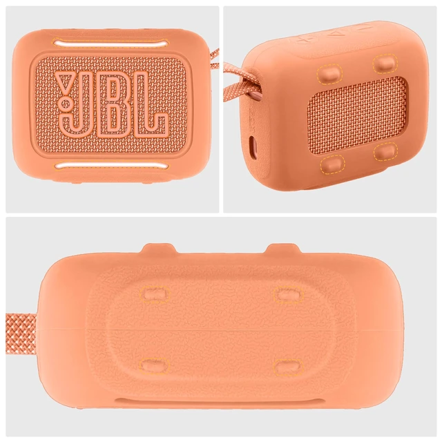 Alt view image 4 of 7 - for JBL Go 5 Waterproof Bluetooth Speaker Silicone Cover, Orange Snug Fit, Portable Carabiner Clip, Shock Absorption, Drop Protection, Travel Lightweight Design, Protective Skin Case
