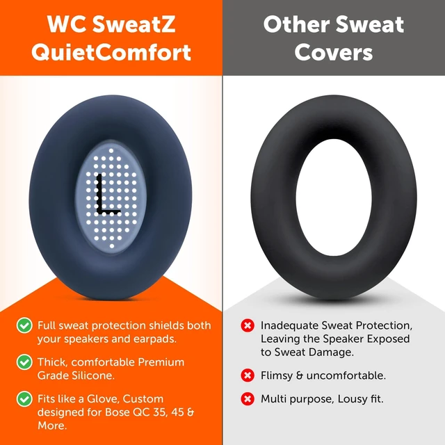 Alt view image 3 of 7 - SweatZ QuietComfort - Sweat Covers for Bose QC 45, 35, 35ii, QC2 & QC25 Made by Wicked Cushions Patented Design, Also fits QC15, AE2, AE2i, SoundTrue & SoundLink Midnight Blue