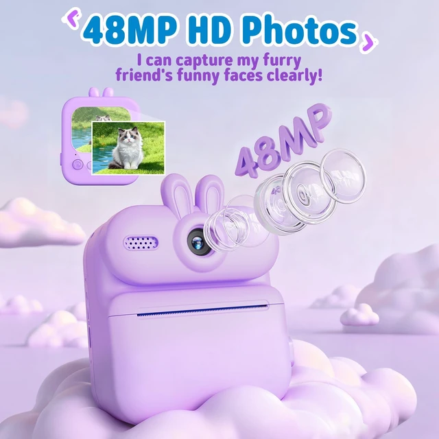 Alt view image 5 of 7 - Instant Print Camera for Kids: 1080P Kids Camera Instant Print - 32G SD Card - Lanyard - Christmas Birthday Gifts for Girls Boys - Portable Toy for 3 4 5 6 7 8 9 10 Years Old, Purple Rabbit
