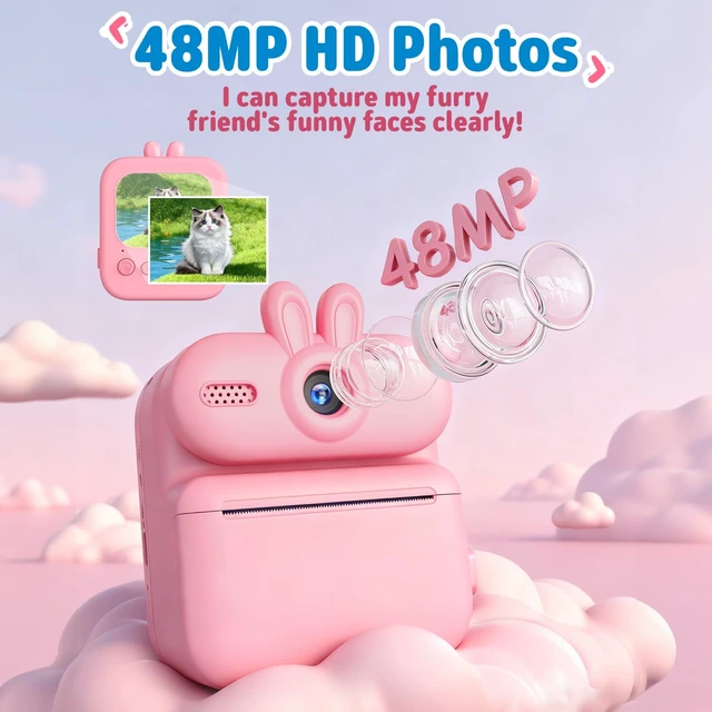 Alt view image 5 of 7 - Kids Camera Instant Print: 1080P Camera for Kids, Pink Rabbit Instant Camera, 32G SD Card - Lanyard - Christmas Birthday Gifts for Girls Boys - Portable Toy for 3 4 5 6 7 8 9 10 Years Old