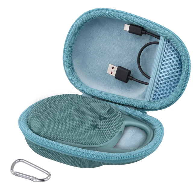 Alt view image 2 of 7 - Hard Carrying Case for JBL Clip 5 Portable Mini Speaker, Teal 1:1 Molded Interior, Soft Anti-Static Velvet Lining, Cable Storage, Secure Fit, Carabiner, High-Density EVA Shell