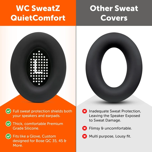 Alt view image 3 of 7 - SweatZ QuietComfort - Sweat Covers for Bose QC 45, 35, 35ii, QC2 & QC25 Made by Wicked Cushions Patented Design, Also fits QC15, AE2, AE2i, SoundTrue & SoundLink Black