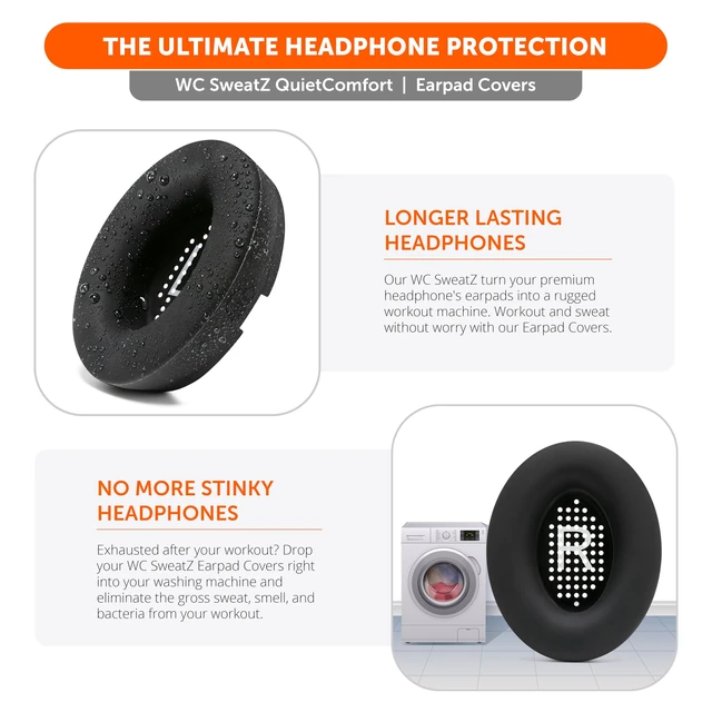 Alt view image 5 of 7 - SweatZ QuietComfort - Sweat Covers for Bose QC 45, 35, 35ii, QC2 & QC25 Made by Wicked Cushions Patented Design, Also fits QC15, AE2, AE2i, SoundTrue & SoundLink Black