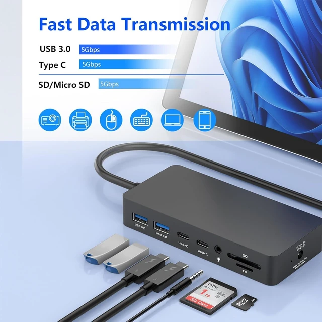 Alt view image 6 of 7 - Surface Thunderbolt 4 Dock Triple Displays with 100W Power Supply, 12 in 1 Surface USB4 Dock with Dual 4K HDMI+VGA for Surface Pro 12/11/10/9/8/X/7+/7, Laptop 7/6/5/4/3,Go 4/3/2/1,Studio 2/1
