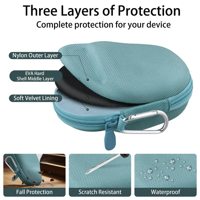 Alt view image 7 of 7 - Hard Carrying Case for JBL Clip 5 Portable Mini Speaker, Teal 1:1 Molded Interior, Soft Anti-Static Velvet Lining, Cable Storage, Secure Fit, Carabiner, High-Density EVA Shell