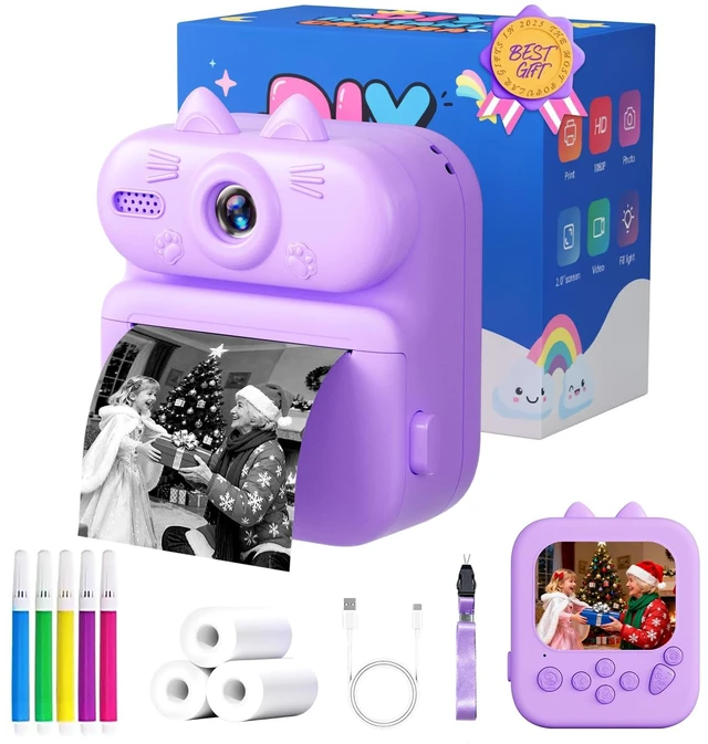 Main image of Kids Camera Instant Print: 1080P Camera for Kids, Purple Cat Instant Camera, 32G SD Card - Lanyard - Christmas Birthday Gifts for Girls Boys - Portable Toy for 3 4 5 6 7 8 9 10 Years Old