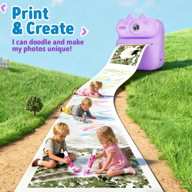 Alt view image 4 of 7 - Kids Camera Instant Print: 1080P Camera for Kids, Purple Cat Instant Camera, 32G SD Card - Lanyard - Christmas Birthday Gifts for Girls Boys - Portable Toy for 3 4 5 6 7 8 9 10 Years Old