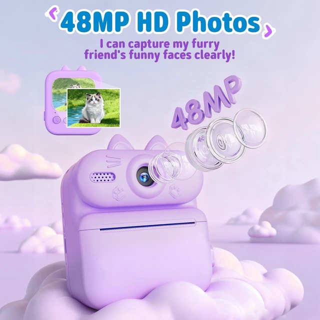 Alt view image 5 of 7 - Kids Camera Instant Print: 1080P Camera for Kids, Purple Cat Instant Camera, 32G SD Card - Lanyard - Christmas Birthday Gifts for Girls Boys - Portable Toy for 3 4 5 6 7 8 9 10 Years Old