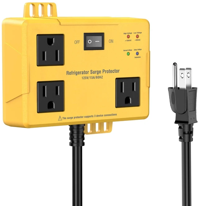 Main image of 3 Outlets Refrigerator Surge Protector for Home Appliances with Time Delay 2FT Wall Mount Protector de Voltaje Protects Against Brownout, Spike, Instant Surge All Voltage Abnormalities. ETL listed