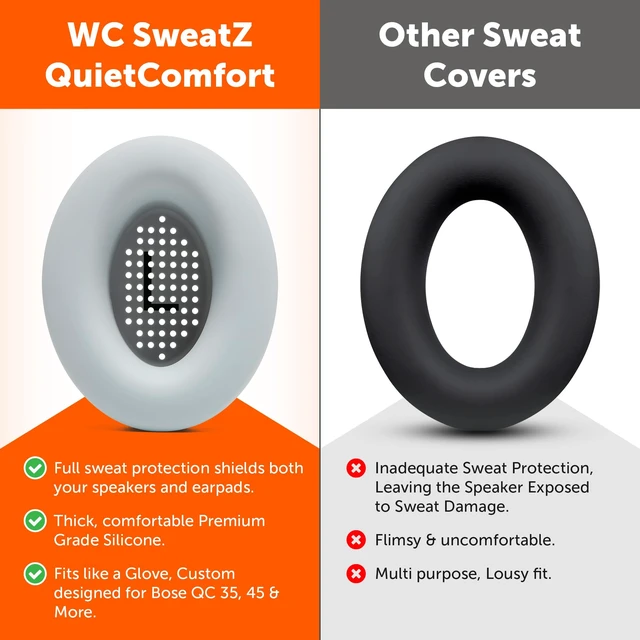 Alt view image 3 of 7 - SweatZ QuietComfort - Sweat Covers for Bose QC 45, 35, 35ii, QC2 & QC25 Made by Wicked Cushions Patented Design, Also fits QC15, AE2, AE2i, SoundTrue & SoundLink Silver