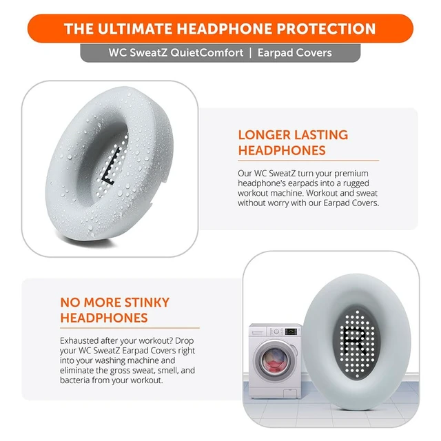 Alt view image 5 of 7 - SweatZ QuietComfort - Sweat Covers for Bose QC 45, 35, 35ii, QC2 & QC25 Made by Wicked Cushions Patented Design, Also fits QC15, AE2, AE2i, SoundTrue & SoundLink Silver