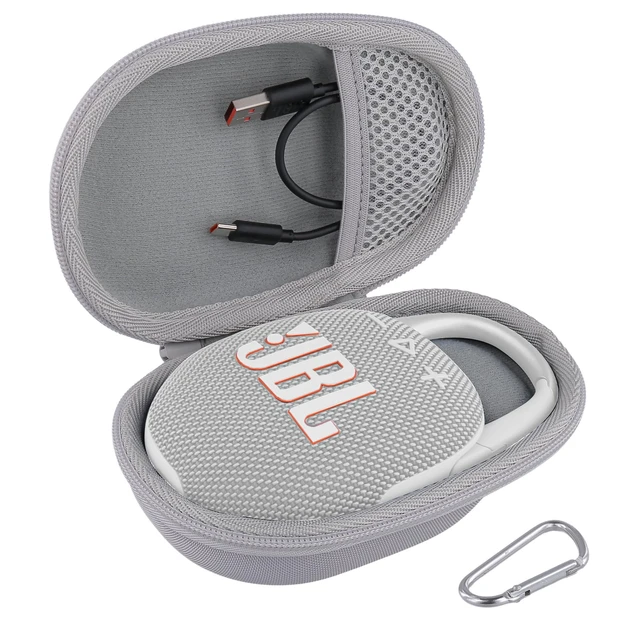 Alt view image 2 of 7 - Hard Carrying Case for JBL Clip 5 Portable Mini Speaker, White 1:1 Molded Interior, Soft Anti-Static Velvet Lining, Cable Storage, Secure Fit, Carabiner, High-Density EVA Shell