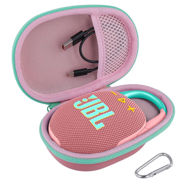 Alt view image 2 of 7 - Hard Carrying Case for JBL Clip 5 Portable Mini Speaker, Pink 1:1 Molded Interior, Soft Anti-Static Velvet Lining, Cable Storage, Secure Fit, Carabiner, High-Density EVA Shell