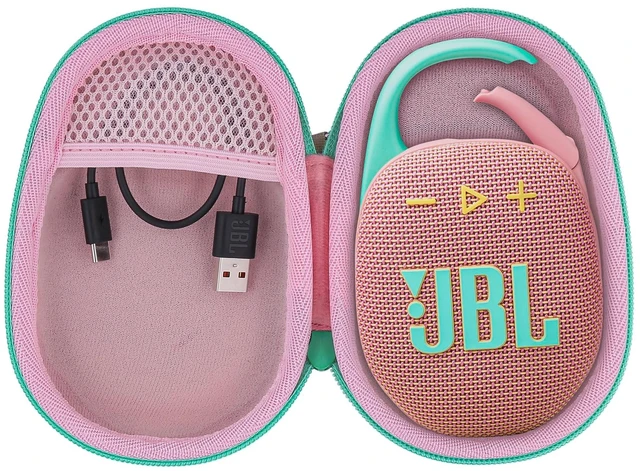 Main image of Hard Carrying Case for JBL Clip 5 Portable Mini Speaker, Pink 1:1 Molded Interior, Soft Anti-Static Velvet Lining, Cable Storage, Secure Fit, Carabiner, High-Density EVA Shell