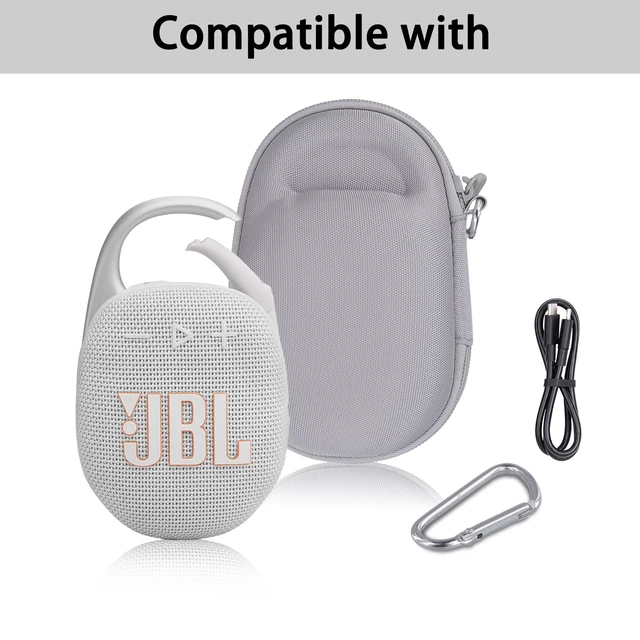 Alt view image 4 of 7 - Hard Carrying Case for JBL Clip 5 Portable Mini Speaker, White 1:1 Molded Interior, Soft Anti-Static Velvet Lining, Cable Storage, Secure Fit, Carabiner, High-Density EVA Shell