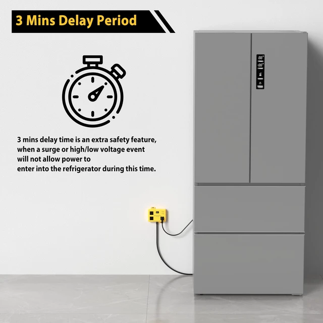 Alt view image 4 of 7 - 3 Outlets Refrigerator Surge Protector for Home Appliances with Time Delay 2FT Wall Mount Protector de Voltaje Protects Against Brownout, Spike, Instant Surge All Voltage Abnormalities. ETL listed