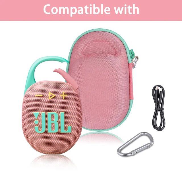 Alt view image 4 of 7 - Hard Carrying Case for JBL Clip 5 Portable Mini Speaker, Pink 1:1 Molded Interior, Soft Anti-Static Velvet Lining, Cable Storage, Secure Fit, Carabiner, High-Density EVA Shell