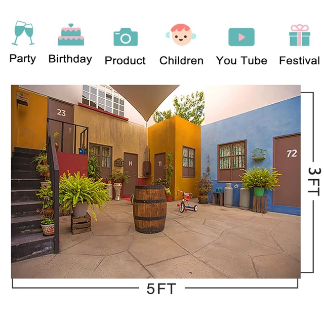 Alt view image 2 of 2 - Mexican Living Backdrop for El Chavo Del Ocho Birthday Party Supplies 59x38in Cartoon Banner for Baby Shower Birthday Party