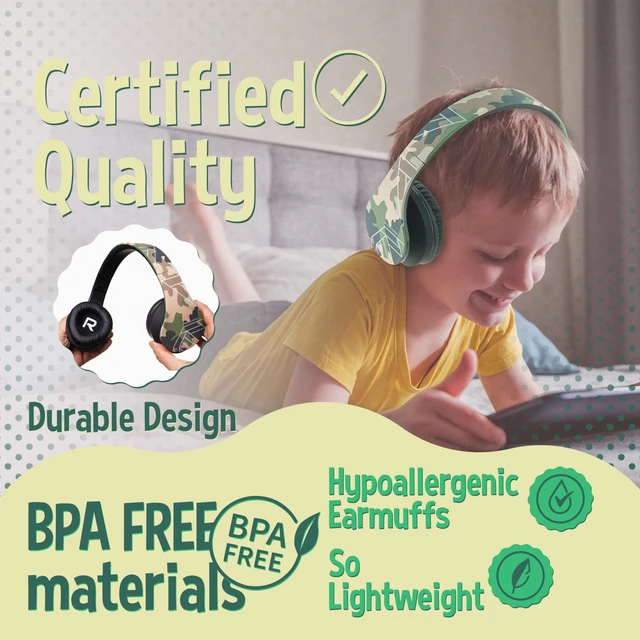 Alt view image 3 of 7 - Kids Headphones Over-Ear, Bluetooth Wireless Headphones for Kids,with Microphone, Safe 85DB Volume Limited, Foldable with Carry Case, Audio Cable, Micro SD mode for Online Classes,PC,Phones