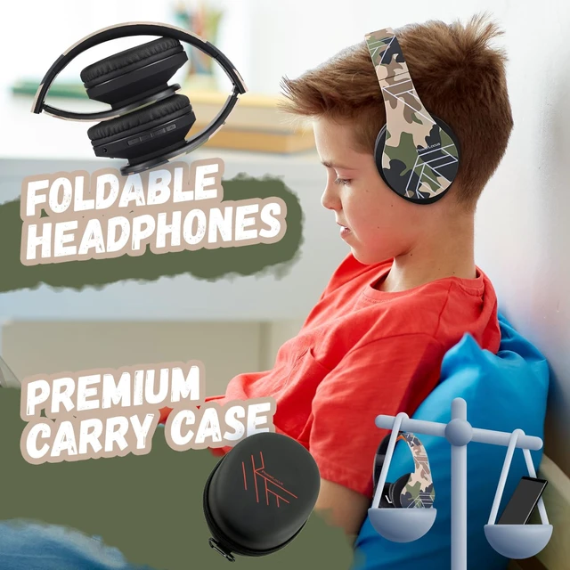 Alt view image 6 of 7 - Kids Headphones Over-Ear, Bluetooth Wireless Headphones for Kids,with Microphone, Safe 85DB Volume Limited, Foldable with Carry Case, Audio Cable, Micro SD mode for Online Classes,PC,Phones