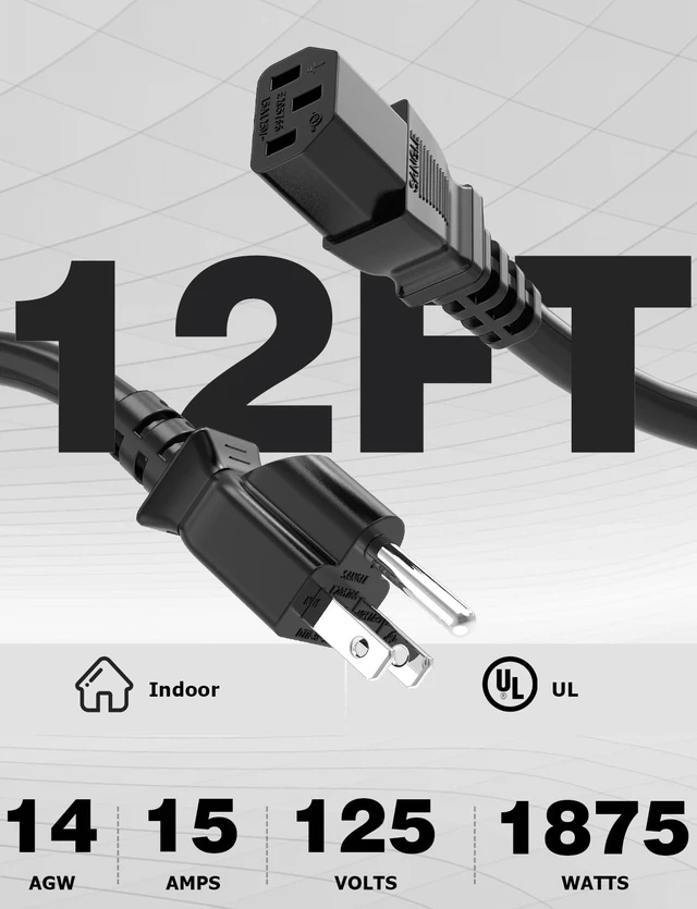 Alt view image 4 of 7 - Power Station Charging Cable 12FT, 14AWG Fast Charging Cable Compatible with Ecoflow Delta/River Series, Bluetti EB3A, Anker 757/767, 125Volt 15A Universal AC Power Cord