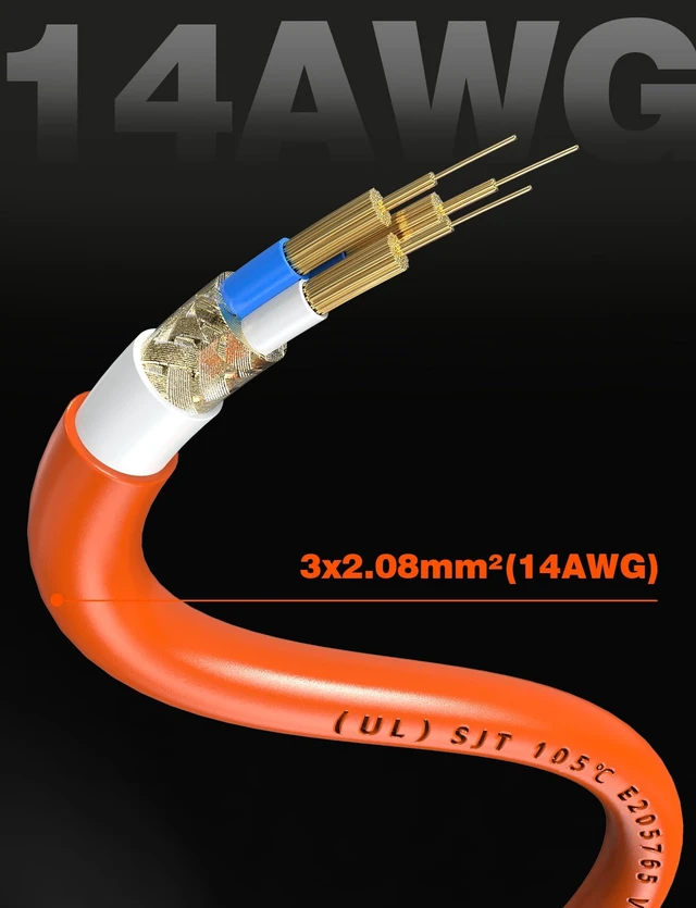 Alt view image 6 of 7 - Power Station Charging Cable 12FT, 14AWG Fast Charging Cable Compatible with Jackery Power Station Explorer 1000/1500/2000/3000, Bluetti EB3A, Anker 757/767,125Volt 15A Universal AC Power Cord