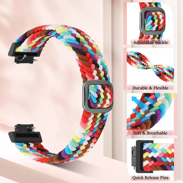 Alt view image 2 of 7 - Elastic Braided Watch Band Compatible with Fitbit Inspire 3/Inspire 2/Inspire/Inspire HR/Fitbit ace 3/Ace 2, Adjustable Stretchy Strap Sport Nylon Loop Replacement Wristband for Fitbit Inspire