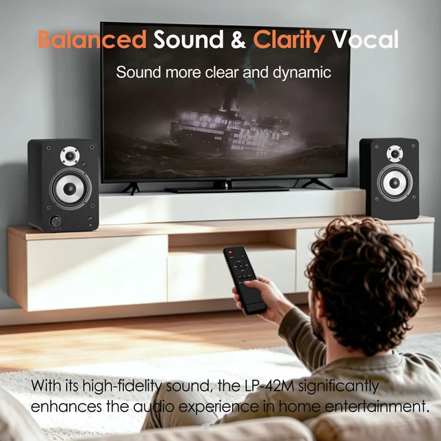 Alt view image 7 of 7 - 100W HiFi Active Bookshelf Speakers with Bluetooth 1" Silk Tweeter & 4" Aluminum Woofer, DSP Audio Optimization for TV, Record Player & Home Theater