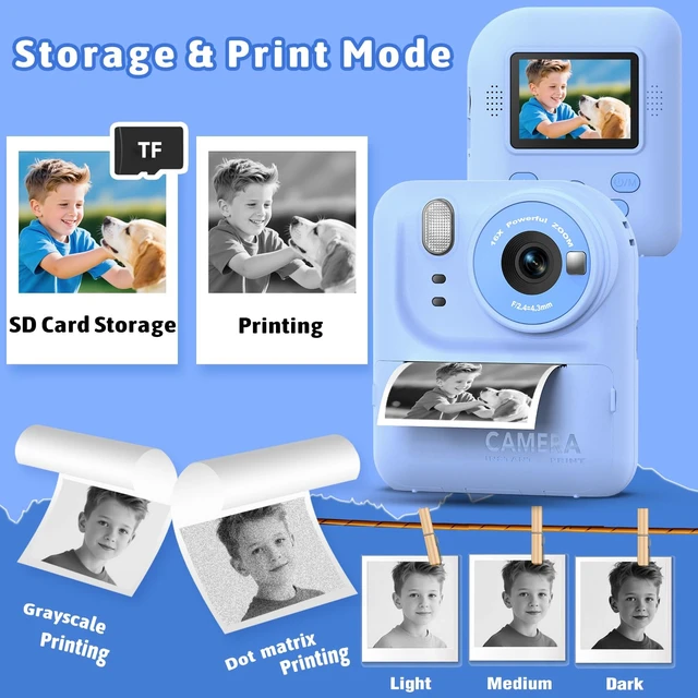 Alt view image 7 of 7 - Kids Instant Print Camera Toys,1080P HD Toddler Digital Video Camera,Christmas Birthday Gifts for Girls Boys Age 3-12 Year Old - TF Card Included (Blue)