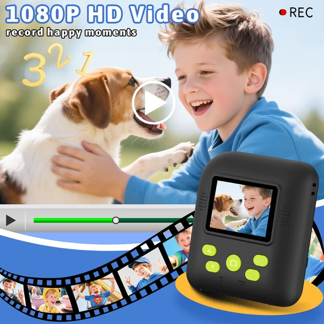 Alt view image 3 of 7 - Kids Instant Print Camera Toys,1080P HD Toddler Digital Video Camera,Birthday for Girls Boys Age 3-12 Year Old - TF Card Included (Black)