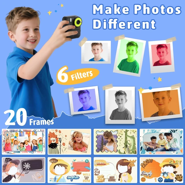Alt view image 4 of 7 - Kids Instant Print Camera Toys,1080P HD Toddler Digital Video Camera,Birthday for Girls Boys Age 3-12 Year Old - TF Card Included (Black)