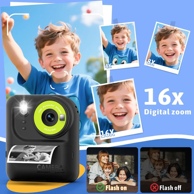 Alt view image 6 of 7 - Kids Instant Print Camera Toys,1080P HD Toddler Digital Video Camera,Birthday for Girls Boys Age 3-12 Year Old - TF Card Included (Black)
