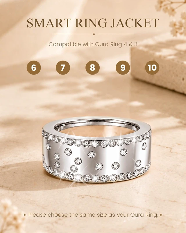 Alt view image 5 of 7 - 14K Gold Plated Smart Ring Jacket Compatible with Oura Ring Gen 4/Gen 3 Decorative Oura Ring Cover for Women, Cubic Zirconia Simulated Diamond Stacking Ring, Fancy Smart Ring Accessories