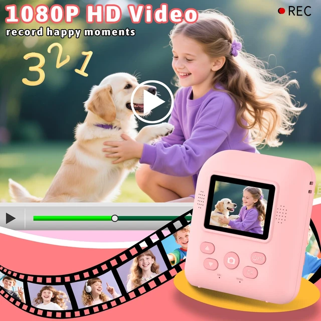 Alt view image 3 of 7 - Kids Instant Print Camera Toys,1080P HD Toddler Digital Video Camera,Christmas Birthday Gifts for Girls Boys Age 3-12 Year Old - TF Card Included (Pink)